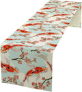 Japanese Kio Fish Table Runner Cherry Flower Art Printed Burlap Runner Home Kitchen Dining Table Living Room Decor Fabric 1 Panel W13xL108in