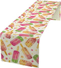 Ice Cream Popsicles Table Runner, Watercolor Summer Seasonal Fruit Peach Kiwi Berry Popsicles Orange Pink Sweet Dessert Dinner Runner for Party Holiday Home Kitchen Dining Table Decor 13"x70"