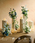 Artificial Flower Arrangements 4 Pack, 17.5 Inch Dusty Blue Navy Wedding Decor