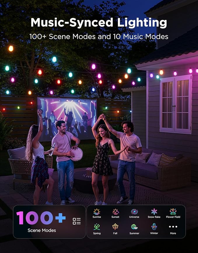 String Lights for Outdoor Use, Color Changing Dimmable LED Bulbs