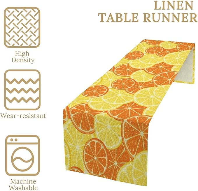 Orange Lemon Table Runner Spring Summer Orange Lemon Slices Botanical Fruit Dinner Runner for Farmhouse Baby Shower Party Holiday Home Kitchen Dining Table Decor 13x120