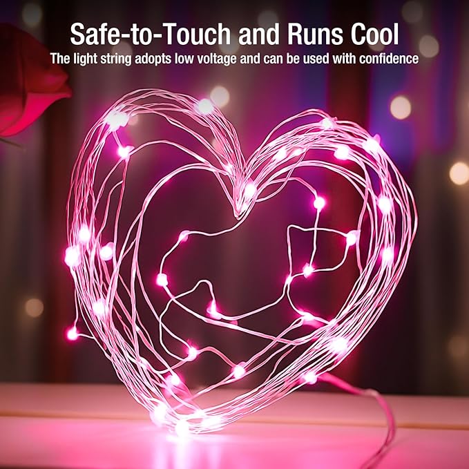 12 Pack Fairy Lights Battery Operated - 7ft 20 Led Twinkle Lights 3 Modes, Bulk Mini String Lights Waterproof for Mason Jars Vases DIY Party Wedding Decoration Christmas - Pink