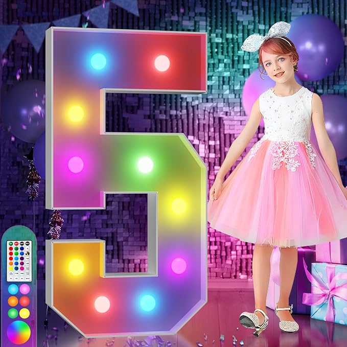 Marquee Number 5 Light Sign, 4 ft Party Decoration with Remote, 16 Colors