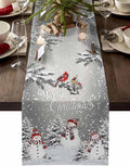 Christmas Snowman Cotton Linen Table Runner for Dining Kitchen, Snowflakes Xmas Pine Tree Wedding Outdoor Party Tablerunner Decoration Winter Bird Dresser Scarf Coffee Tablecloth Runners 13x70 Inches