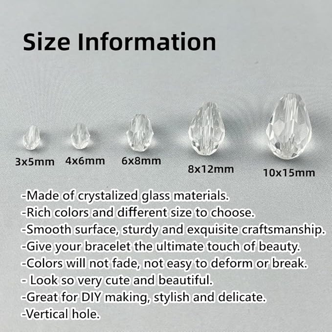 130pcs 6x8mm Teardrop Crystal Glass Beads for Jewelry Making, Faceted Vertical Hole Teardrop Glass Spacer Beads for Wind Chimes Bracelet Earring Necklace DIY Craft(Transparent)