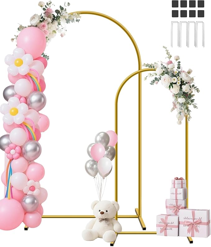 Arch Backdrop Stand Set, Gold Metal, 7.2ft and 6ft Heights