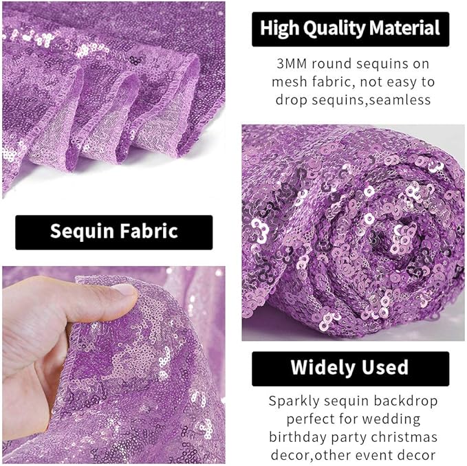 Backdrop Curtain, Lavender Sequin, 2 x 8 Ft Glitter Event Decor