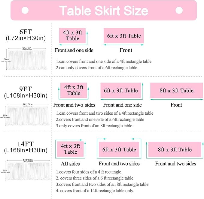Suppromo White Tulle Table Skirts for Rectangle Tables 6ft for Wedding Birthday Party Bridal Shower White Tutu Ruffle Table Cloth for Cake Dessert Buffet Banquet Dinner Table Decorations