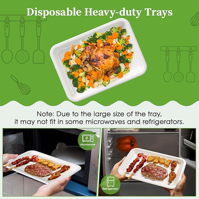 Disposable Food Trays 100 Pack 13.8 x 9.8 Inch White Rectangular
