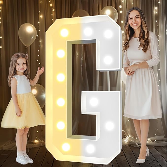 Light Up Marquee Letter G Party Decor, 4 FT Warm or Cool White Mosaic Sign