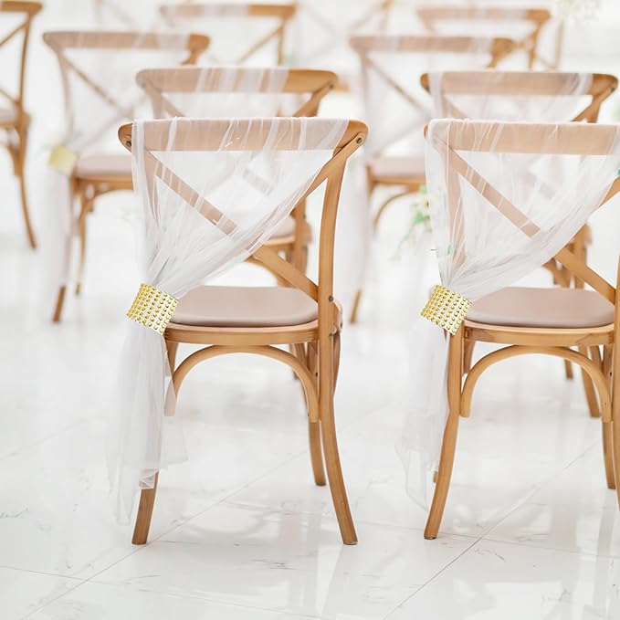 Pew Bows, Gold Rhinestone Tulle, 38 Pieces for Wedding Aisles