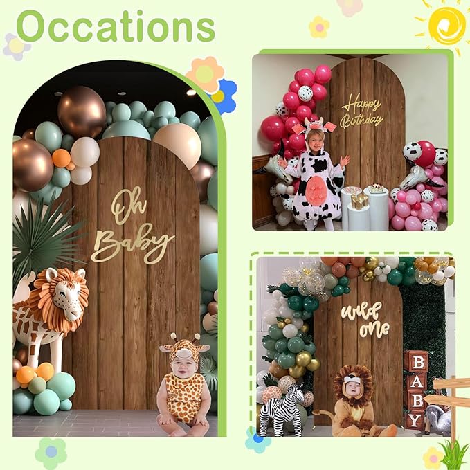 Wood Arch Cover 5ft Arch-Backdrop-Cover Cowboy Brown Arch Covers Stretchy Backdrop Double Sided White and Wood Print Back Drop Cover for Baby Shower Wedding Rustic Farmhouse Jungle Party Decor