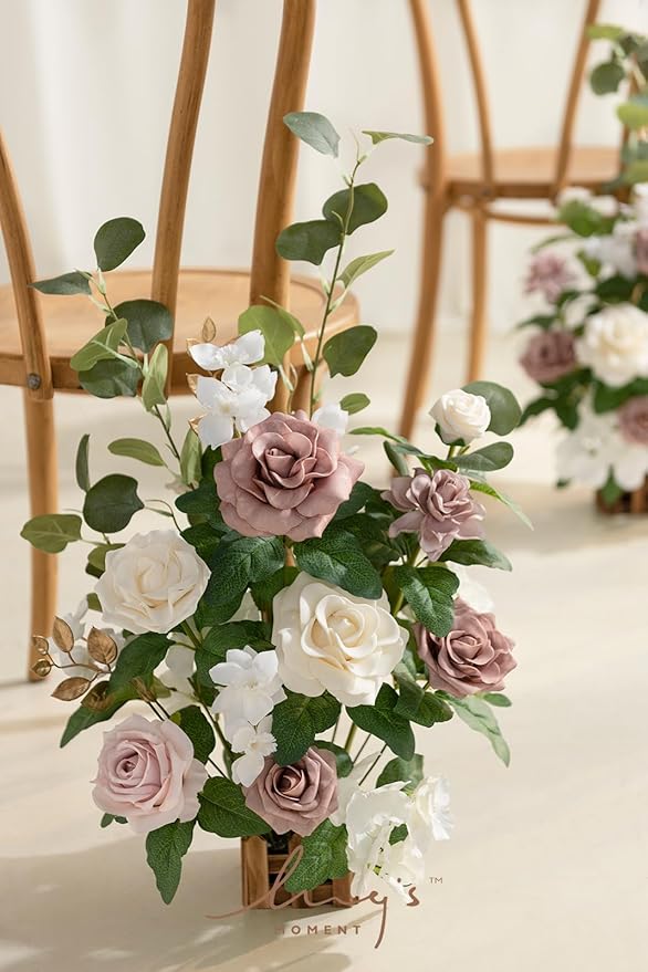 Artificial Flowers, 4 Free-Standing Arrangements, Dusty Rose, 17.5 Inch