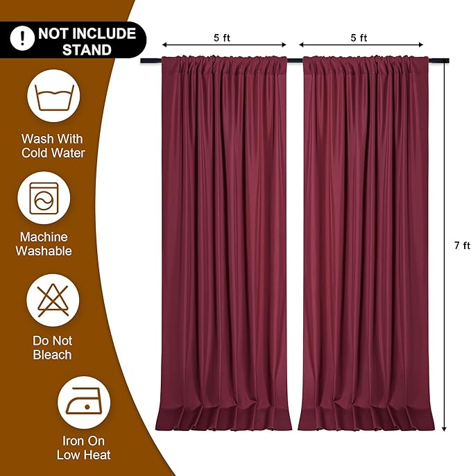 DWCN 10x7 FT Burgundy Backdrop Curtains for Parties, Photography Backdrop Drapes with Rod Pockets for Wedding Decorations Stage Birthday Family Gatherings, 2 Panels 5ft x 7ft