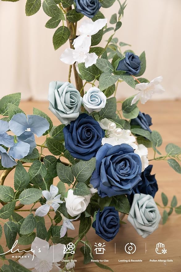 Artificial Flowers Swag Set of 2 in Dusty Blue and Navy for Wedding Signs
