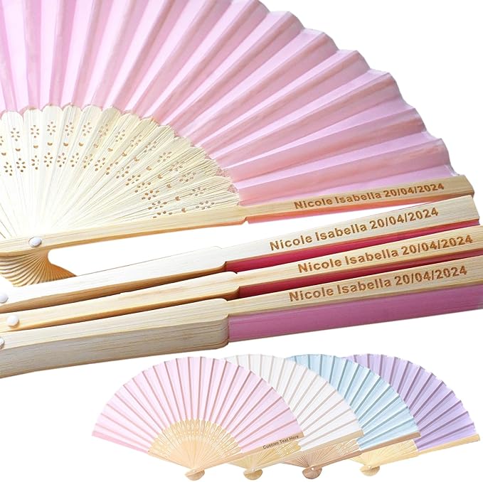 25 Sets Personalized Pink Hand Fans, Custom Engraved Folding Fans for Wedding Guests, Bamboo Folded Handheld Fan Wedding Fan Bridal Dancing Props Party Favors Bridal Shower Gifts