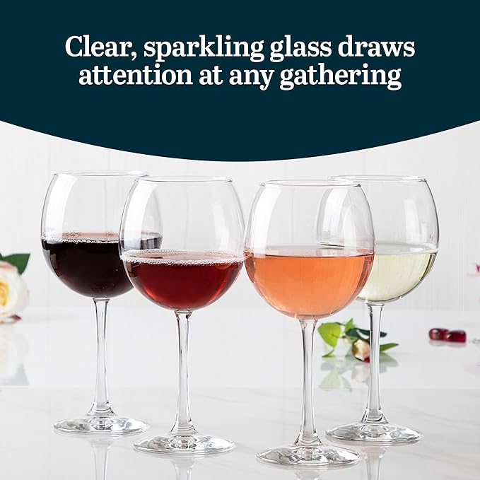 Red Wine Glasses Set of 6, 18.25 Oz Clear Glass Balloon Bowl