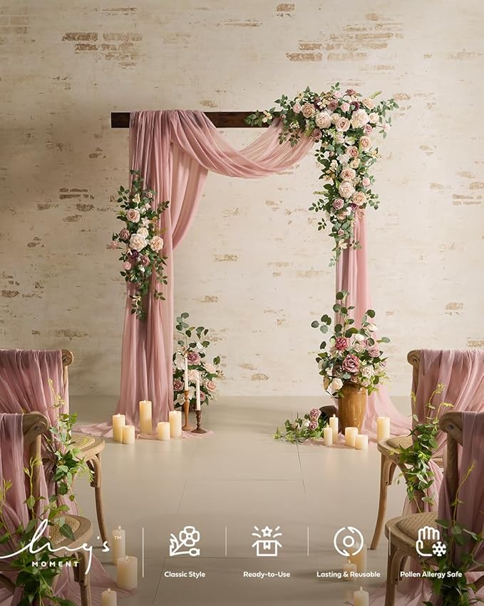 Artificial Flowers, 4 Free-Standing Arrangements, Dusty Rose, 17.5 Inch