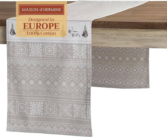 Maison d' Hermine Table Runner 100% Cotton Double Layer Table Runners 108 inches Long for Thanksgiving Christmas Decorations Home Kitchen Dining Party Wedding (Cozy Christmas, 14.5" x 108")