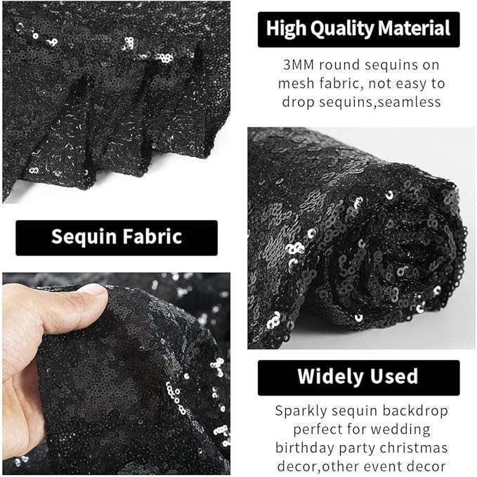Backdrop Curtains in Black Sequin Mesh, 2 ft x 8 ft, Pack of 2