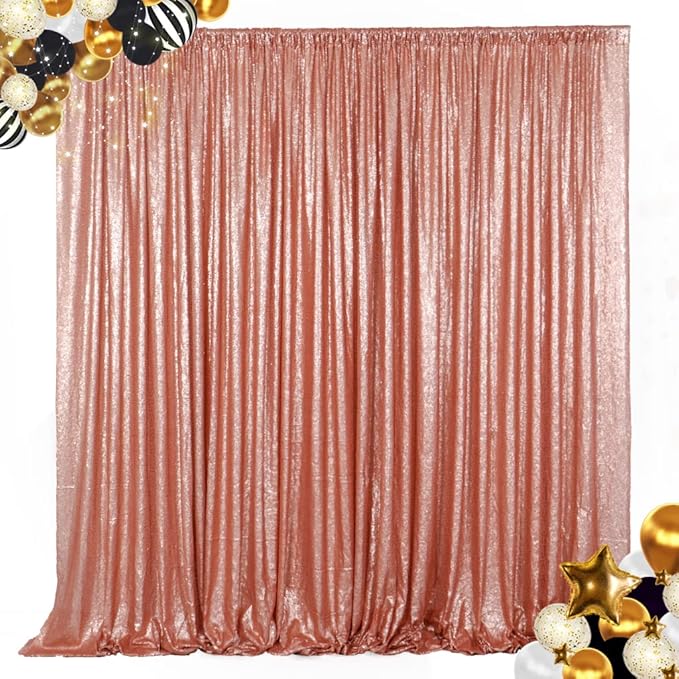 Blush Sequin Backdrop Curtain, 8FT x 10FT with Rod Pocket