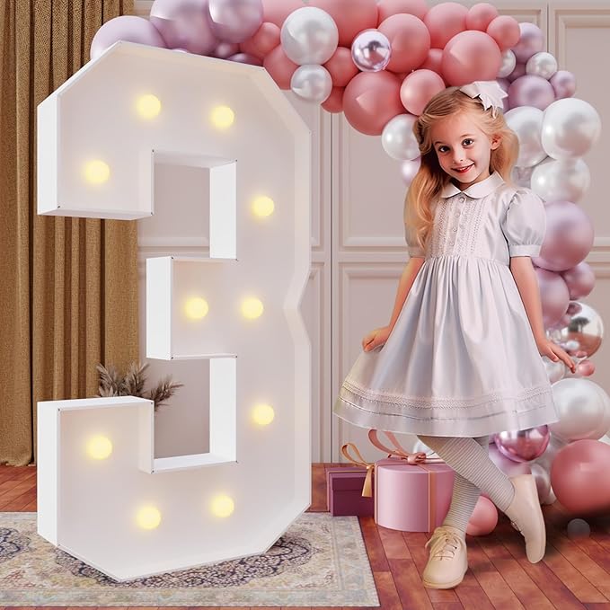 Party Supplies 4 FT Light Up Marquee Number 3, Foam Board DIY Sign