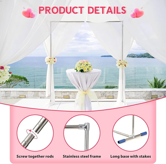 Background Support Stand, 7 FT Stainless Steel Wedding Arch, Silver