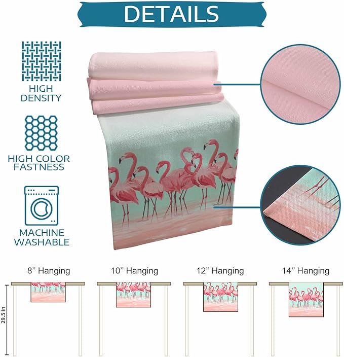 Tropical Flamingo Cotton Linen Table Runner for Dining Kitchen, Wedding Outdoor Party Tablerunners Decoration, Pink Bird Coastal Nautical Animal Dresser Scarf Coffee Tablecloth Runners 13x72 Inches
