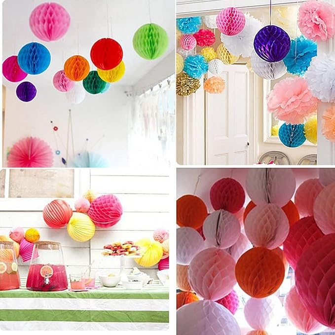 12pcs Party Honeycomb Balls Decorations 4'' 8'' 10'' Honeycomb Ball Flower Tissue Pom Poms Flower Balls Hanging Flower Balls for Baby Shower Birthday Wedding Nursery Wall Decor(4'' 8'' 10'' Pink Kit)