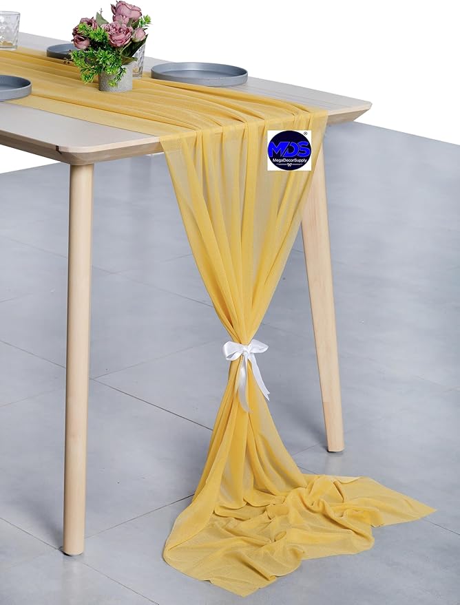MDS Halloween Chiffon Table Runner - 12 Pack, 29 x 170 Inches, 14ft Each - Sheer Spooky Table Runners for Haunted House Parties, Trick-or-Treat Tables, Witchy Décor, Wedding & Events - Gold