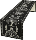Ancient Abstract Pattern Table Runner, Tree of Life Eagle Dragon Boat Rudder Black and White Table Runner 13x60 Inch