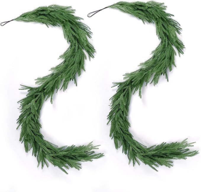Garlands: 2-Pack Faux Norfolk Pine Christmas Garland, 9 Ft Each, Green
