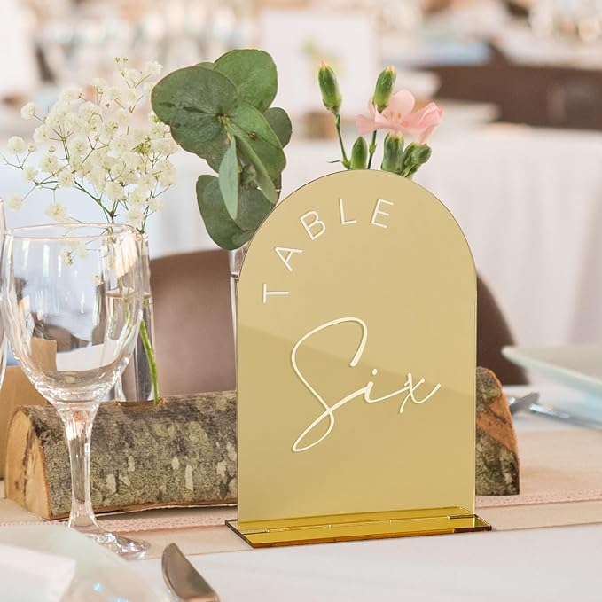 Place Cards: Gold Mirror Acrylic Arch Table Numbers 1-10