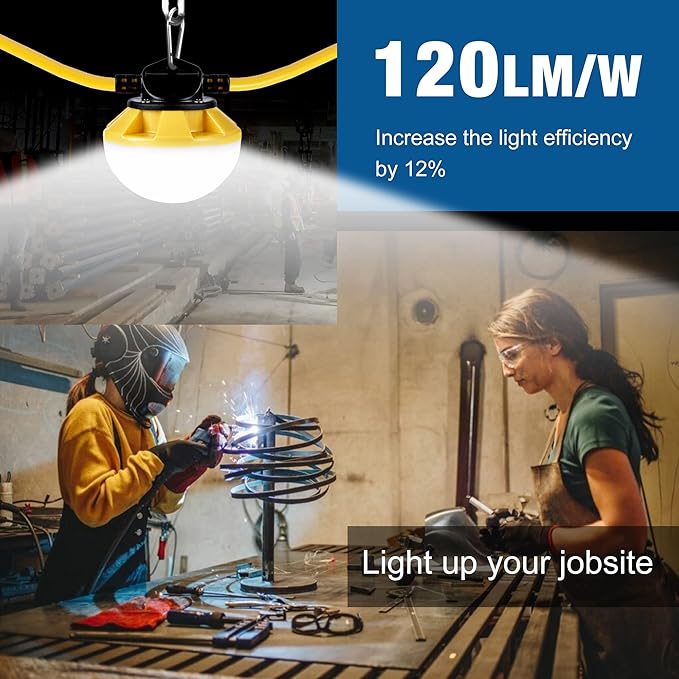 String Lights 50 Ft LED Construction Work Lights, IP65 Waterproof