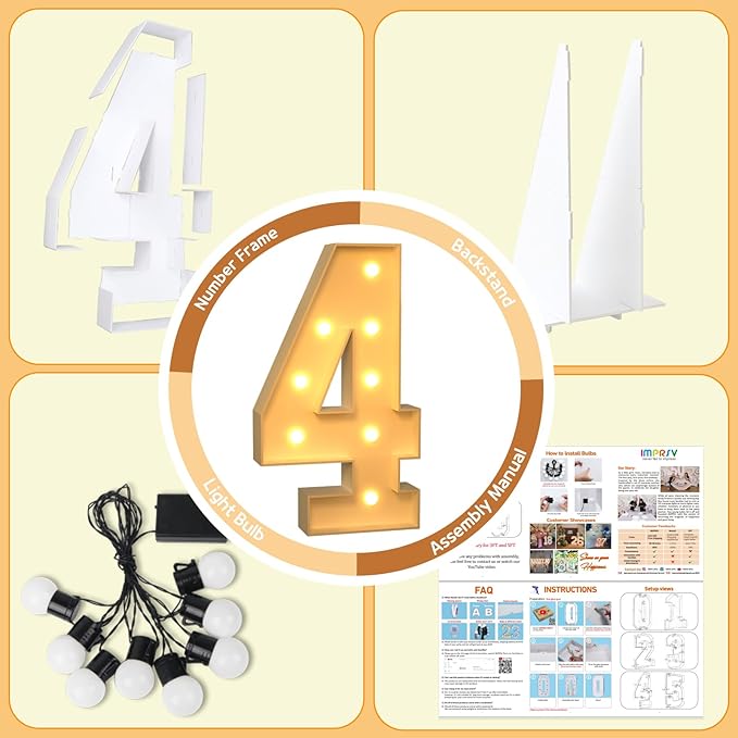 Party Supplies: 3 Ft Light Up Marquee Number 4, Foam Board