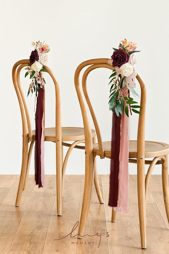 Artificial Flowers for Wedding Aisle Pews, 8 Pcs Marsala and Blush