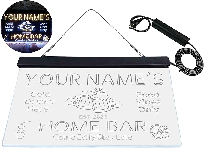 ADVPRO Personalized Your Name Custom Home Bar Beer Established Year Dual Color LED Neon Sign White & Yellow 16 x 12 Inches st6s43-p1-tm-wy