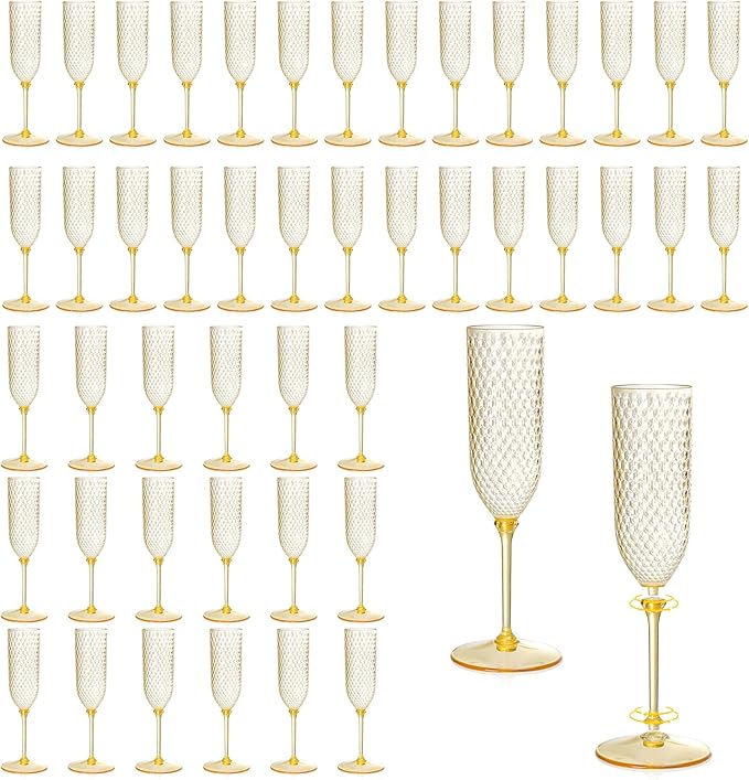 Champagne Glasses, 48 Pack Amber Detachable Plastic Flutes 5.5 Oz