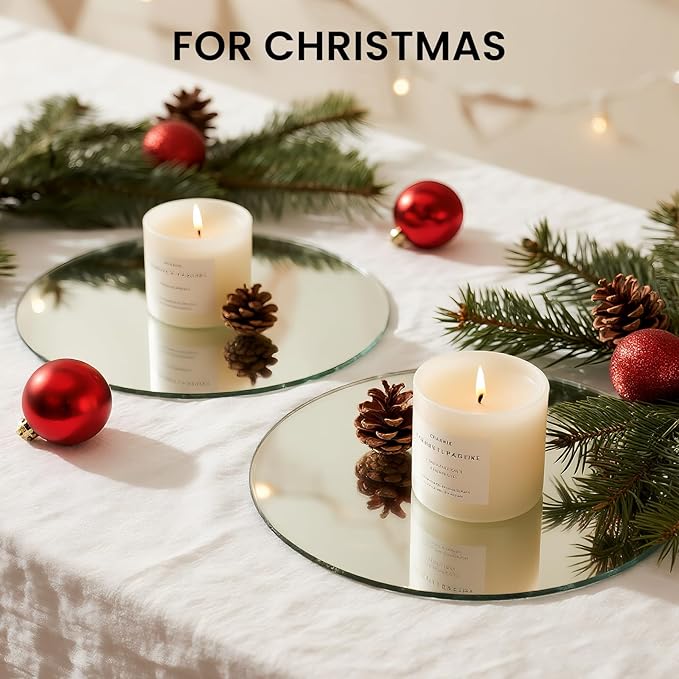 Round Mirror Centerpieces, 12" Round Glass Mirror Centerpieces for Tables for Wedding Decorations, Parties, Baby Shower Party, Glass Candle Trays