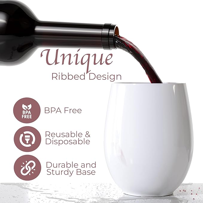 Wine Glasses 48 Count, 12 oz Stemless Plastic, Unbreakable