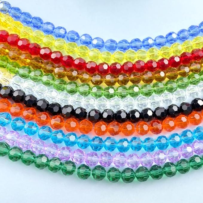 100 PCS 8mm Crystal Glass Beads Round Multiple Faceted Loose Spacer Glass Beads for DIY Handcrafte Bracelet Necklace Earring Jewelry Making(Gold Champagne)
