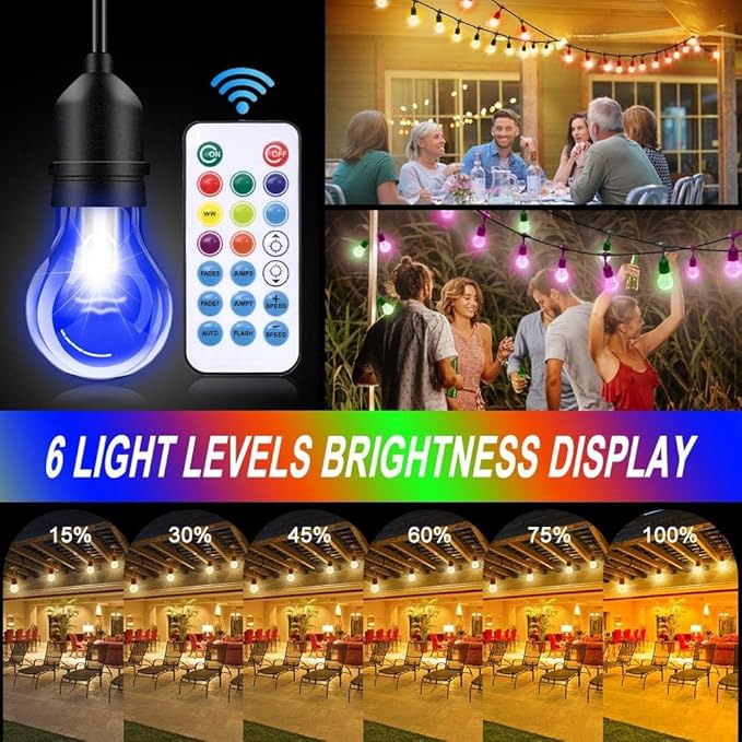 String Lights, 35 FT Outdoor RGB LED Patio Lights with Remote