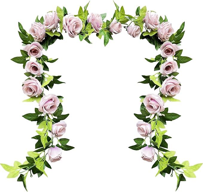 UKELER 2 Pack Artificial Floral Garland Total 14FT Rose Flower Vines Hanging Flower Plants for Home Garden Party Outdoor Ceremony Wedding Arch Floral Decor, Light Purple