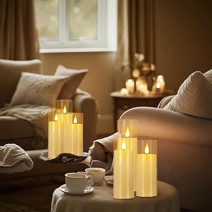 24 Packs of Acrylic LED Candles, Flickering Flameless Candles Battery Operated with Remote Dimmed and Timed, 3D Wick Candles for Home Decor,Wedding,Gift，Parties and Festivals. (3 Size)
