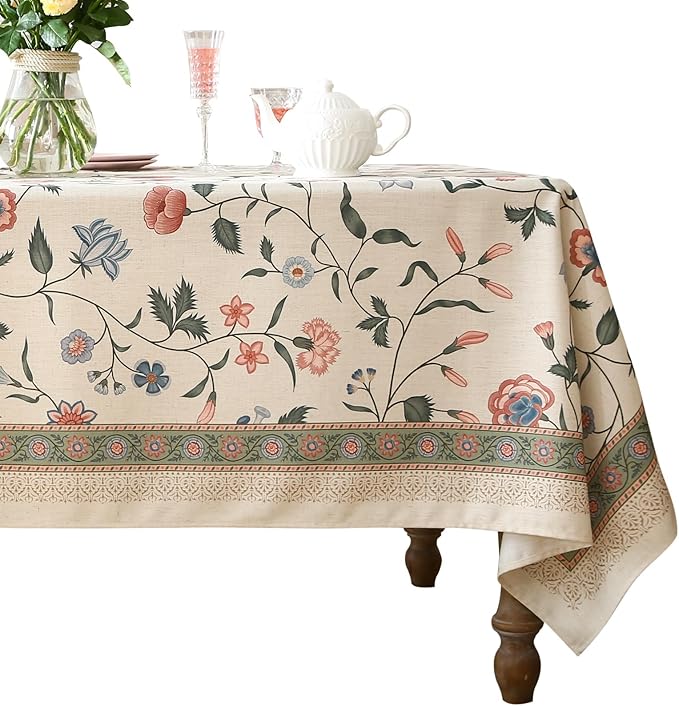 Square Tablecloth 67 x 67 Inch Linen Blend Floral Print