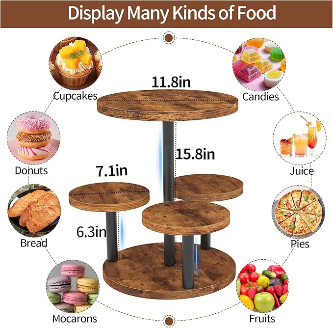 Cupcake Stand, Rotatable Cupcake Stand for 50 Cupcakes, Wood Cake Stand Cupcake Tower, Rustic Dessert Table Display Set Tiered Tray Stand, Round Serving Tray Cake Stands for Party Wedding Birthday