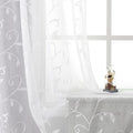 VISIONTEX White Sheer Voile Curtains, Decorative White Embroidery Faux Linen Rod Pocket Window Drapes for Home Kitchen, Living Room and Bedroom 54 x 108 Inch, Set of 2 Curtain Panels