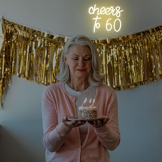 Lighted Neon Sign for 60th Birthday, Warm White Acrylic LED Decor