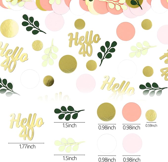 300PC 40TH Birthday Confetti for Table Pink and Sage Green Happy 40TH Birthday Decorations for Women Dots Hello 40 Confetti Scatters Forty Party Decor Supplies