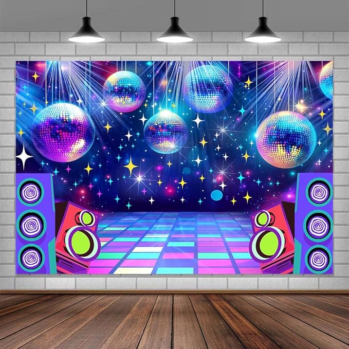 Dance Party Backdrop Retro 80s 90s Theme Stage Dance Ball Music Birthday Party Decoration DJ Photography Background 6 x 4 ft for Baby Shower Picture Photo Shoot Polyester Fabric,Multi1